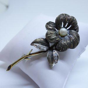 broche argent vermeil et perle culture